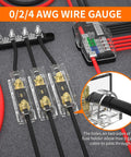 Beefy 300 Amp ANL Fuse Holder Kit With 300A ANL Fuse For Car Audio Systems ANL Fuse Block For 0 2 4 Gauge Wiring Transparent Crystal Cover And Gold Plated Terminals Durable 3 Pack, close-up of 300A fuse holders