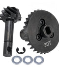 Beefed Up Bevel Gear Set 30/8T For Front And Rear Universal Drives In 1/10 Scale RC Crawlers Hardened Steel Gear Upgrade For Axial SCX10 II AR44 AR45 Capra Currie F9 Portal Axle, showing 30T gear and 8T input shaft with components.
