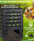120 Gallon BPA Free Garden Compost Bin No Fuss Easy Assembly And Aerating Outdoor Compost Box with air vents for quick composting.