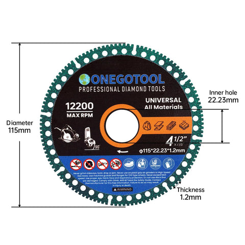 ONEGOTOOL diamond cutting disc for angle grinders, 4-1/2 in diameter, 7/8 in bore, universal materials, set of 3