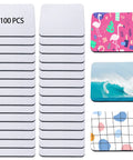 100 Piece Sublimation Blank Cup Coaster Set Bulk Neoprene Mats shown in stacks, with printed designs, 3.93 inch square
