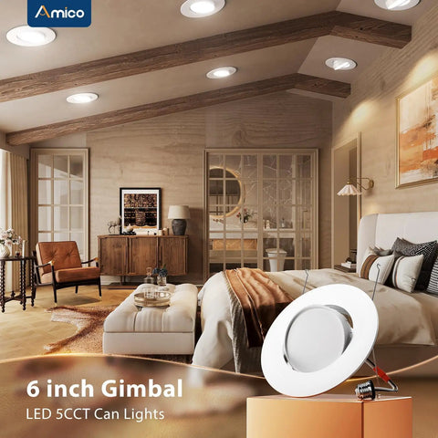 Six Pack LED Gimbal Downlights Recessed Can Lights Featuring Adjustable Swivel Eyeball Design With Sleek Metal Trim Perfect For Quick Retrofit Jobs And Home Setups Easy No Fuss Install Delivers A Dope Accent Glow For Any Room