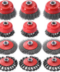 12 Piece Angle Grinder Wire Brush Kit Pro Grade Heavy Duty Carbon Steel Includes Three 4 Inch Knotted Wheels Three 4 Inch Crimped Wheels