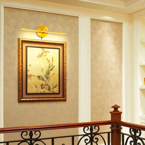 Plug In LED Wall Lamps For Vanity And Mirror, 16 Inch Modern Brass Indoor Wall Lighting Fixtures illuminating artwork