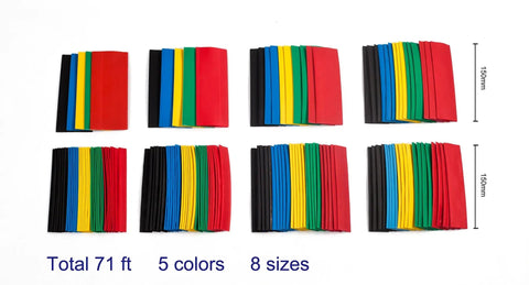 Large Size Heat Shrink Tubing Kit With 145 Pcs And 71 Ft Total Length 5 Colors And 8 Sizes displayed on white background