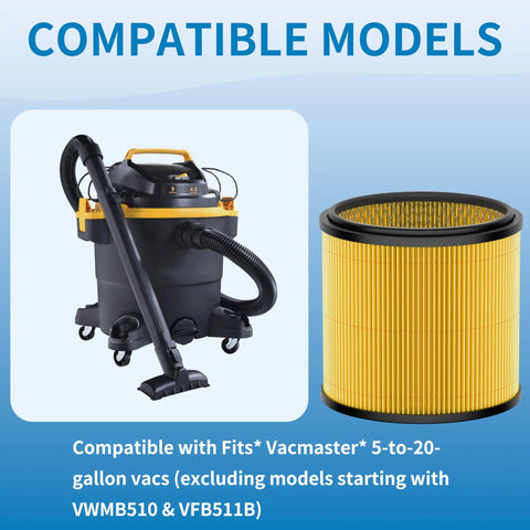 Vacuum cleaner with filter cartridge, VCFS Filter Replacement 2 Pack For Vacmaster 5 To 20 Gallon Wet Dry Vacuums And Vacmaster.