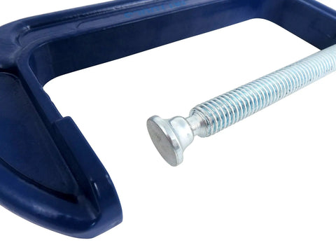 Professional Heavy Duty 6 Inch C Clamps 2 Pack Rugged Malleable Steel Workholding Vise With 1350 Lbs Squeeze Acme Thread Screw and Swivel Pad close-up view of screw and pad.