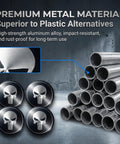 Four 2.2 Inch Metal Wheel Center Caps With A Badass Skull Pattern Universal Car Truck Rim Hub Covers Waterproof Scratch Proof Heavy Duty Premium Automotive Accessories For Gnarly Custom Rides; close-up of caps and aluminum alloy material.