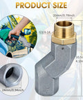 Gas Hose Swivel Three Quarter Inch With Three Quarter NPT Connector 360 Degree Rotating Zinc Alloy Fitting For Transfer Pump Nozzle Multi Plane Kit Heavy Duty Leak Resistant Durable Construction Grey, angled view with dimensions