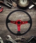 14 Inch Racing Steering Wheel for Cars and Golf Carts PU Drifting Wheel With Horn Button Red 350mm Diameter Detachable