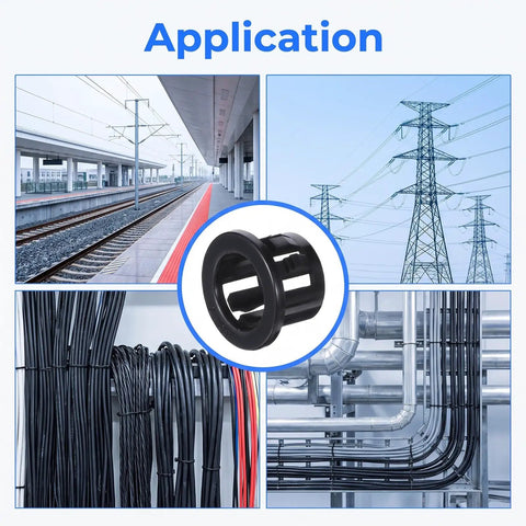 Pack Of 50 Tough Plastic Grommets For Wiring One Half Inch Holes Black Snap Bushing With One Half Inch Mounting Diameter For Cables Up To Three Eighths Inch And Smaller, Cable Protection And Easy Snap Fit on cable applications