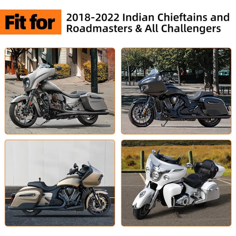 Collage of Indian Chieftain, Roadmaster, and Challenger motorcycles showcasing fit for replacement gear.