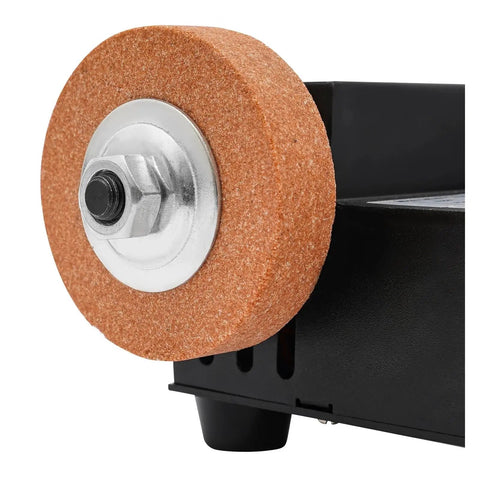 Close-up of the wheel on the No Sweat Pneumatic Mini Belt Sander With Variable Speed Air Motor, highlighting the material and design.