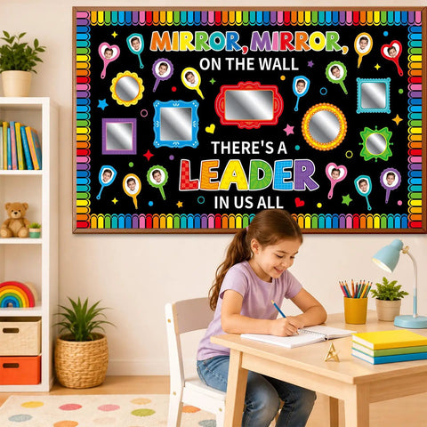 Motivational Bulletin Board Set With Mirrors And Paper Cutouts For Classrooms And Offices Affirmation Station and student writing