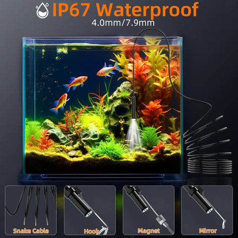 Endoscope Camera With Light 4.3 Inch HD Display 1920P Borescope Snake Inspection IP67 Waterproof cable in aquarium