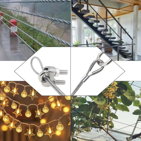 Beefy Heavy Duty Eighteen Piece Three Sixteenth Inch Wire Rope Accessory Kit With cable clips and thimbles in installation settings