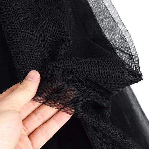 Close-up of black breathable polyester mesh for Camping Hammock Net With 360 Degree Mosquito Protection, showing fabric texture.