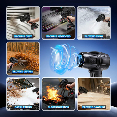 Cordless Leaf Blower With Dual 21V Batteries And Charger Turbo Jet 98000 RPM High Speed Air for versatile cleaning tasks