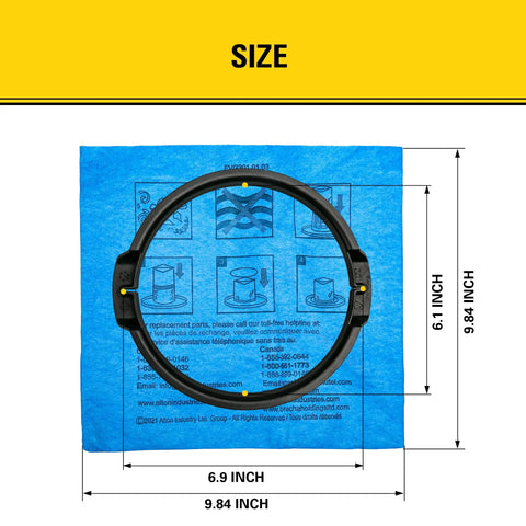 Reusable Blue Cloth Filter With Clamp Ring 19-1500 For 5-6 Gallon Wet Dry Vacs, Filter Bag Compatible With SL18143, showing dimensions