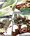 Transparent Wing Phantom Starship Build Kit Dope Futuristic Mechanical Design Steampunk Sci Fi Style Model Realistic Flying Look Durable Internal Skeleton Frame Creative Building Block Toy For Builders And Collectors showing sail, bow, engine, game, and gear transmission details.