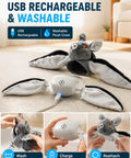 Flying Bat Dog Toy With Motion Activated Rechargeable Power, Interactive Indoor Outdoor Toy For Cats And Dogs With Realistic Flapping Wings And Pet Hair Removal Glove USB rechargeable washable plush bat toy on carpet