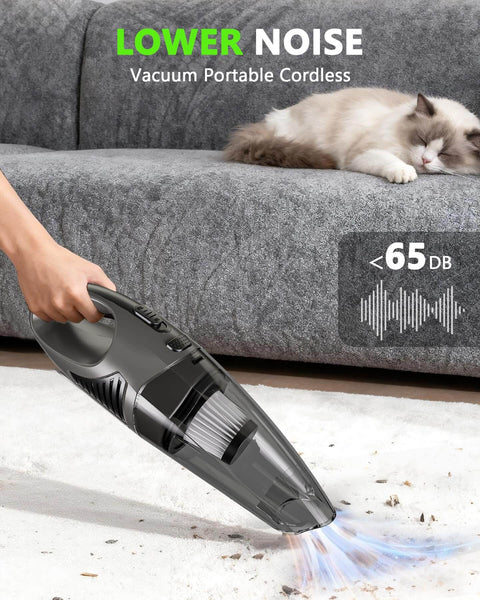 Cordless Handheld Vacuum Cleaner With 11KPa Strong Suction And Up To 25 Minutes Runtime shown in use vacuuming carpet near sofa