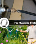 Image showing 200 Pack One Half Inch PEX Cinch Clamps in use for home water lines with stainless steel single ear hose clamp and garden hose application.