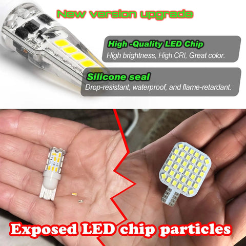 Close-up of Ten Pack T10 LED RV Interior Bulbs 12V 24V Bright White 6000K 300 Lumens 2W Low Power Replacement showing LED chips