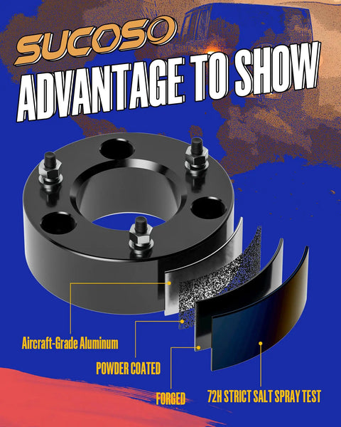 3 Inch Front Leveling Lift Kit For 2004 Through 2026 Ford F150 Strut Mount Spacer showing aircraft-grade aluminum construction and design.