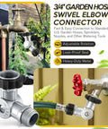 180 Degree And 360 Degree Swivel Garden Hose Connector Extender For 3/4 Inch GHT Faucets No Kink Hose Bib Adapter Fits Standard Hoses And Sprinklers And RV Hookups For Outdoor Watering, 3/4 inch garden hose swivel elbow connector on outdoor faucets