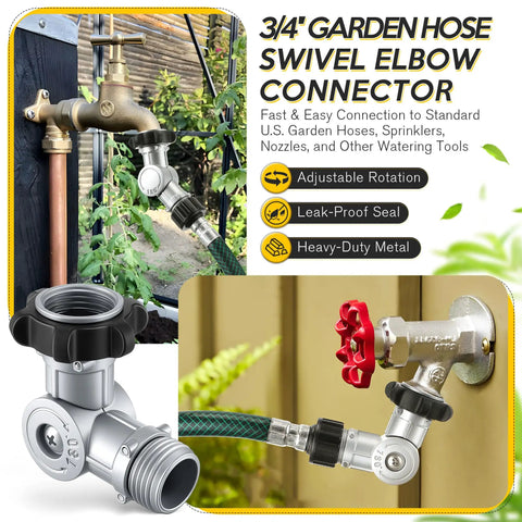 180 Degree And 360 Degree Swivel Garden Hose Connector Extender For 3/4 Inch GHT Faucets No Kink Hose Bib Adapter Fits Standard Hoses And Sprinklers And RV Hookups For Outdoor Watering, 3/4 inch garden hose swivel elbow connector on outdoor faucets
