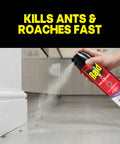 Hand using Ant And Roach Killer Spray With Lavender Scent Seventeen Point Five Oz Kills Cockroaches Waterbugs Palmetto Bugs Ants Spiders