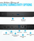Front and back view of Thunderbolt 4 Dock Beast with 13 Ports 40Gbps USB C USB A Power Delivery Up To 180W dual and triple monitor setup.