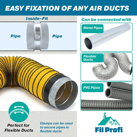 4 Inch Round Duct Coupling Sleeve For Dryer Vent And HVAC Ducting, 4 Inch Long Galvanized Steel Connector, No Fuss Inside Fit Or Outside Fit, Connects Two Same Diameter Ducts, Easy Slip In For Quick Install, Durable Sheet Metal. Inside-fit duct coupling for metal, flexible, and PVC pipes
