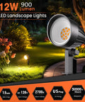 Brighten Outdoor Space With 12W Landscape Lighting 120V Warm White 2700K Garden Spotlights IP66 Waterproof with US Plug Two Pack