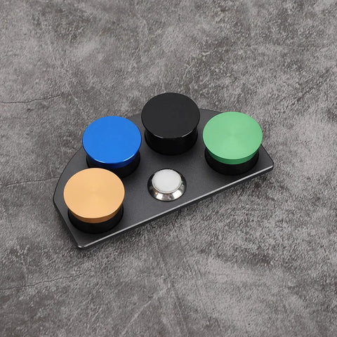 Stainless Steel Watch Oil Dip Tool With Lid Four Eye Oil Dish on gray surface, multicolored lids