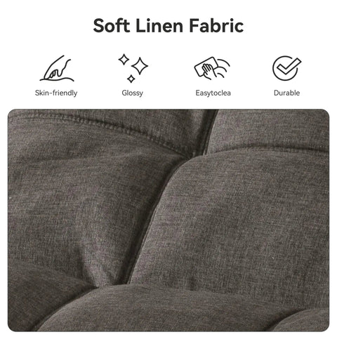 Close-up of grey linen fabric on Convertible Futon Sofa Bed In Grey Linen With Detachable Cushions, features soft texture.