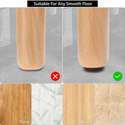 Comparison of chair legs with and without Brown Three Quarters Inch Nail On Furniture Glides 25 Pcs Chair Leg Floor Protectors.