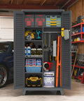 73 Inch Tall Metal Tool Storage Cabinet That Fires Up Your Shop With Roomy Garage Like Organization Space For Workshop Warehouse Garden Office Living Room And Utility Room Built Tough From Rust Resistant Steel With Adjustable Shelves Lockable shown open in garage
