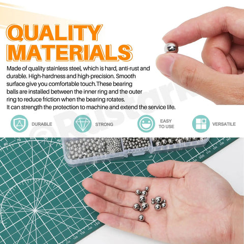 304 Stainless Steel Bearing Balls Set 300 Pieces In 12 Sizes For Machinery Automotive And Bicycle Repairs Pro Grade Precision Solid Bearings For Industrial Use, 304 stainless steel balls in storage box