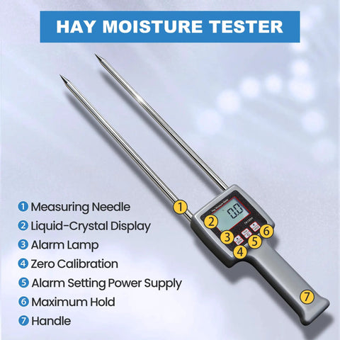 Portable Hay Moisture Meter With Backlit Digital Display ATC Compatible Instant Moisture Reading For Hay Bales