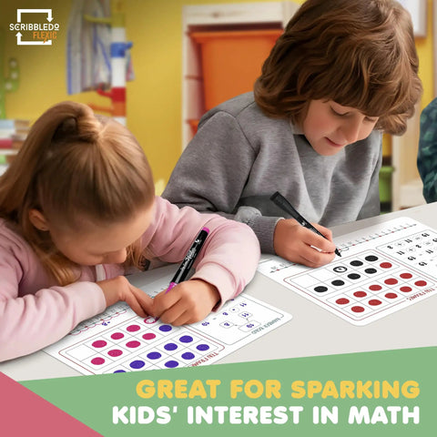 Children using Small White Dry Erase Sheets For Math Manipulatives Flexible 9x12 Inches with number bonds and ten frame