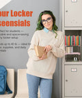 Heavy Duty Metal Mesh Organizer Shelf Stackable Locker Insert Fits Standard School Gym Lockers with student and supplies.