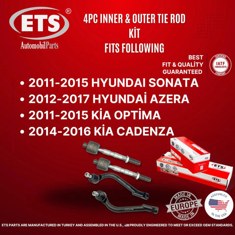 4 Piece Heavy Duty Inner Outer Tie Rod End Kit For Hyundai Sonata 2011 To 2015 Azera 2012 To 2017 Kia Optima 2011 To 2016 Cadenza 2014 To 2016 Excludes Hybrid Models, boxed kit