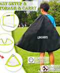 Child carrying Portable 4x3 Soccer Goal For Backyard With Pop Up Net Ground Stakes And Carry Bag Easy Setup For Backyard Court Or Field Kid And Youth Friendly Great For All Ages And Skill Levels