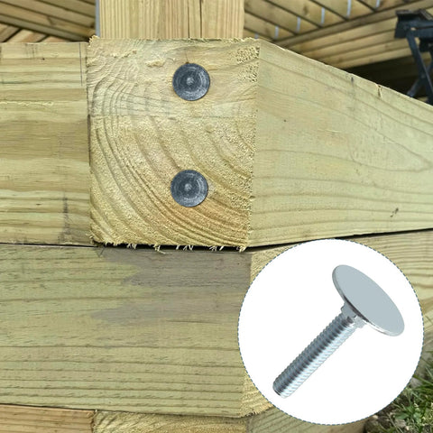 Elevator bolts installed in lumber, flat countersunk head, steel zinc-plated, 1/4-20 x 1-1/2 in, 20 pcs