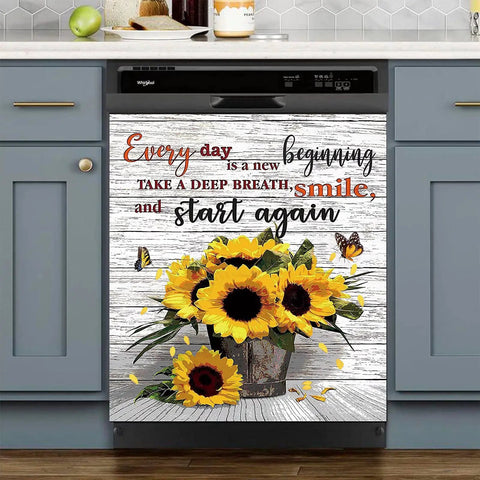 Sunflower Butterfly Kitchen Dishwasher Magnet Decal Panel for Dope Farmhouse Decor Vinyl Sticker Cover 23W x 26H Inches Easy Trim to Fit Fridge Dishwasher and More Every Day Is A New Beginning Laminated Decor