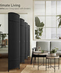 8 Panel Black Room Divider With Double Hinged Panels, 6 Ft Tall Folding Privacy Screen in home interior setup