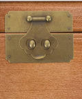 Vintage Brass Hasp Latch Buckle For Jewelry Boxes And Retro Wooden Cases on brown wood surface