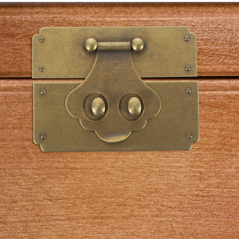 Vintage Brass Box Latch Hasp For Jewelry Boxes And Wood Cases, Easy Install, shown on wooden surface.